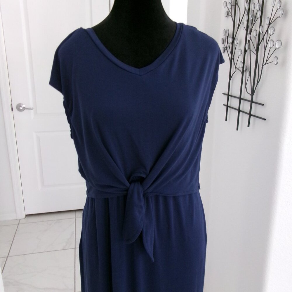 SOMA Navy Blue Soft Stretchy Popover Maxi Dress with Pockets M - Picture 2 of 14